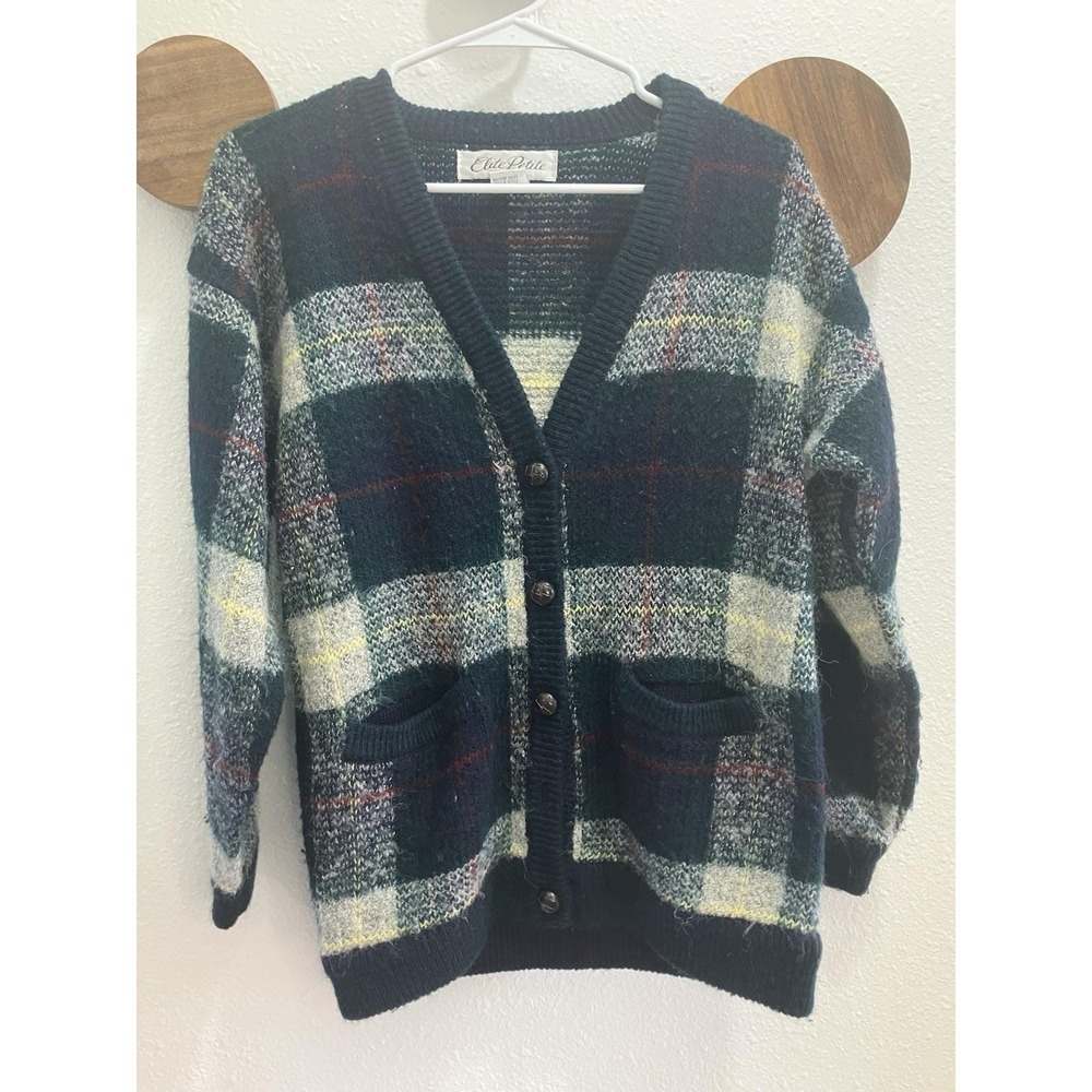 VTG Elite Petite Women's Size Small Tartan Plaid Cardigan GrandpaCore Grandma